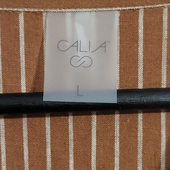 Calia Linen Blend Burnt Orange Striped Button Down Shirt - Picture 6 of 7